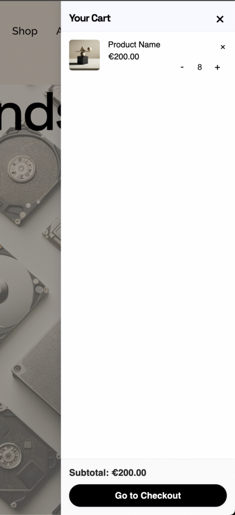 Cart slideout demonstration on a website shop